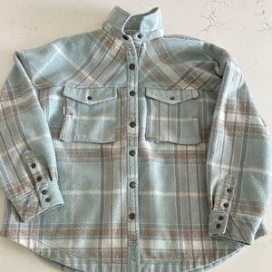 We The Free Blue & Tan Plaid Shirt Jacket
